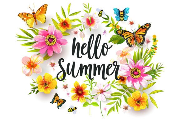 Hello Summer Text Lettering Graphic Backgrounds By VetalStock