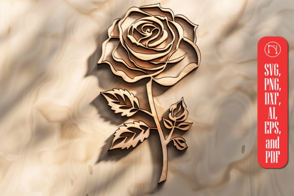 Laser Cut Wood Flower Rose SVG Cut File Gráfico SVG 3D Por NGISED