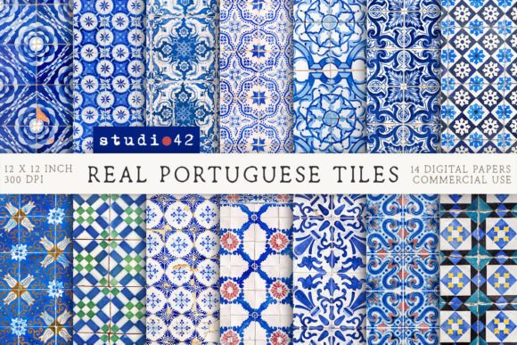 Portuguese Tiles Digital Backgrounds V2 Gráfico Texturas de Papel Por DreamStudio42