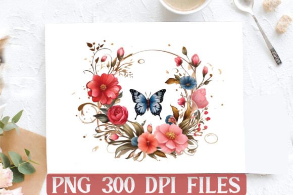 Round Gilter Flower Butterfly Clipart Su Grafica Illustrazioni Stampabili Di DESIGN STORE