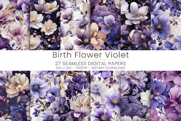 Seamless Birth Flower Violet Digital Gráfico Patrones de Papel Por Mehtap