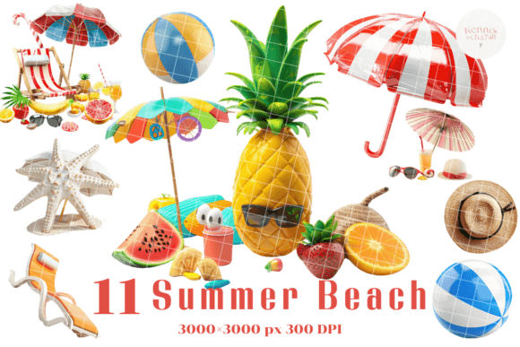 Summer Beach Watercolor Illustrations Graphic Illustrations By kennocha748