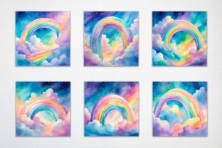 Watercolor Rainbow and Clouds in the Sky Illustration Illustrations Imprimables Par jallydesign 2