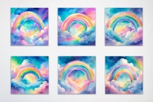 Watercolor Rainbow and Clouds in the Sky Illustration Illustrations Imprimables Par jallydesign 3