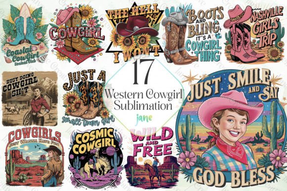 Western Cowgirl Sublimation Bundle Gráfico Ilustraciones Imprimibles Por JaneCreative
