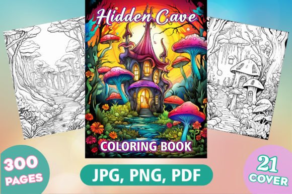 300 Hidden Cave Coloring Book for Adults Illustration Mots clés KDP Par FuN ArT