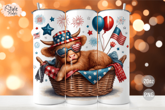 4th of July Patriotic Highland Cow Wrap Graphic Print Templates By iStyleMagic
