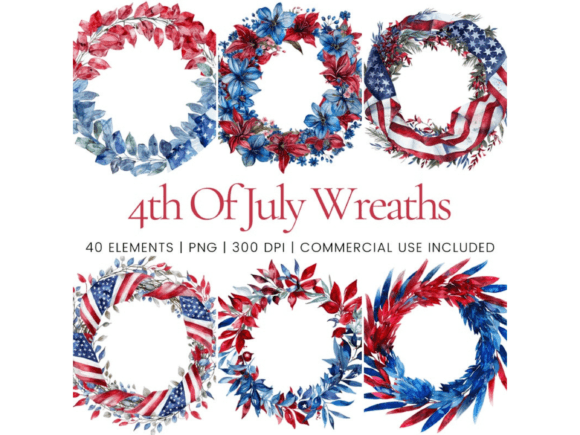 4th of July Wreath Clipart Graphic AI Transparent PNGs By Ikota Design