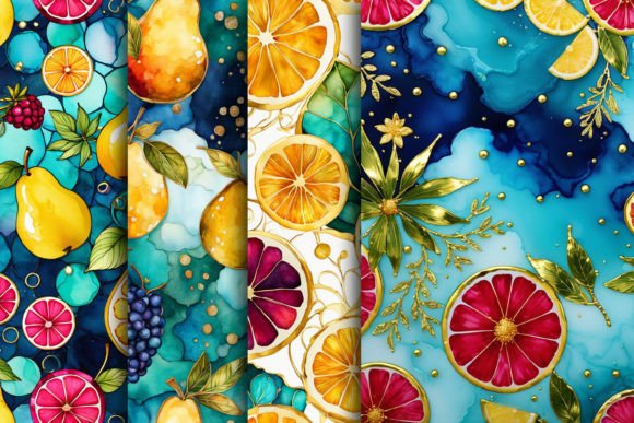 Alcohol Ink Summer Fruits Paper Pattern Graphic AI Patterns By Naima’s Creation
