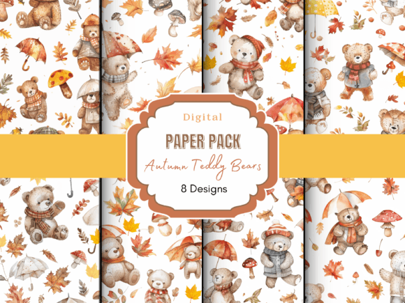 Autumn Teddy Bear Pattern Digital Paper Grafik Papier-Muster Von Mystic Mountain Press