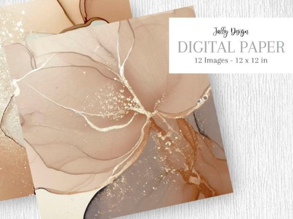 Beige Alcohol Ink Flower, Silver Glitter Graphic Backgrounds By jallydesign