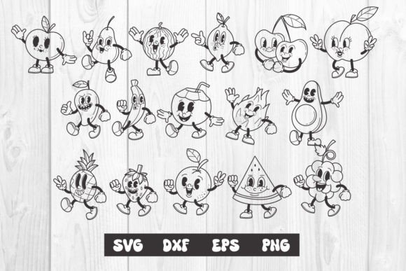 Bundle Retro Fruit Character Cartoon Svg Graphic Crafts By dadan_pm