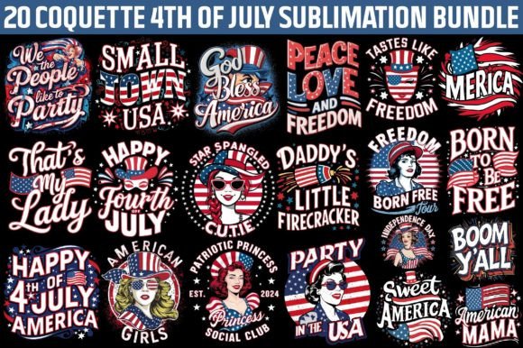 Coquette 4th of July Sublimation Bundle Gráfico Diseños de Camisetas Por Craft Sublimation Design