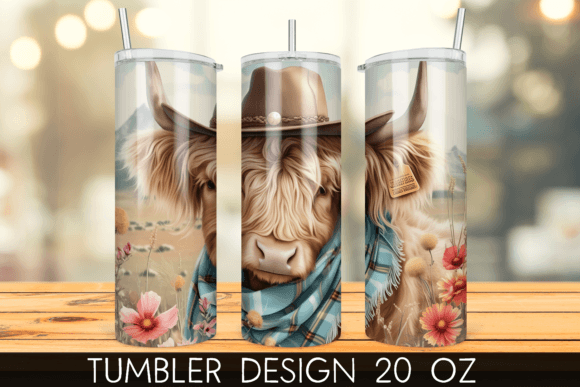 Cowboy Highland Cow Tumbler Wrap Graphic Print Templates By mragjaza