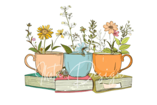 Cups, Flowers & Books Clipart Graphic AI Transparent PNGs By Ikota Design 4
