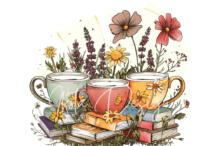 Cups, Flowers & Books Clipart Graphic AI Transparent PNGs By Ikota Design 5