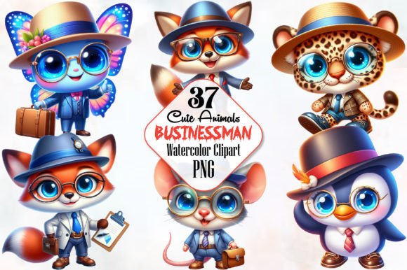 Cute Businessman Animals Sublimation PNG Graphic Illustrations By RobertsArt