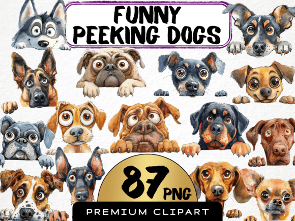 Cute and Funny Peeking Dogs Clipart PNG Graphic Crafts By MokoDE