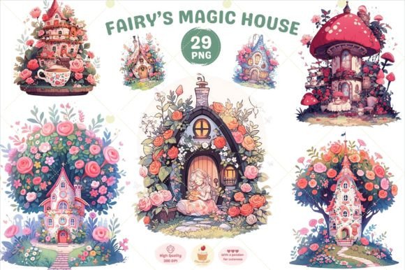 Fairy's Magic House Clipart, Fairy PNG Gráfico Ilustrações para Impressão Por Cherrita07