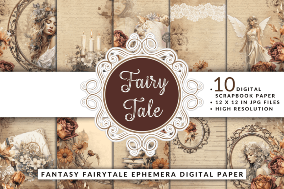Fantasy Fairytale Ephemera Digital Paper Gráfico Planos de Fundo Por daisyartwatercolors