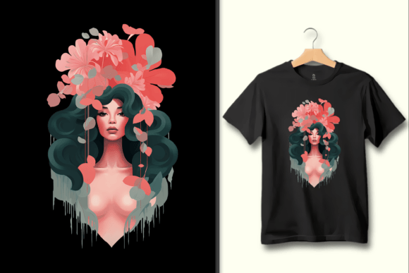 Floral Fantasy Women PNG Sublimation Art Graphic T-shirt Designs By Canvas Elegance