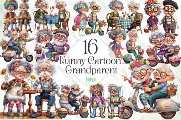 Funny Cartoon Grandparent Sublimation Graphic Illustrations By JaneCreative