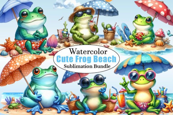 Funny and Cute Frog Beach Clipart Graphic Illustrations By CitraGraphics