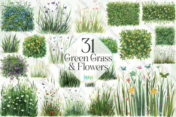 Green Grass and Flowers Sublimation Graphic Illustrations By JaneCreative