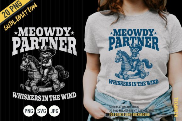 Meowdy Partner Cowboy Cat Shirt SVG PNG Afbeelding T-shirt Designs Door kennpixel