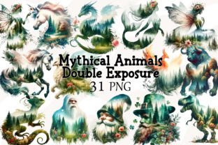 Mythical Animals Double Exposure Bundle Graphic Illustrations By TinyBig Studio 1
