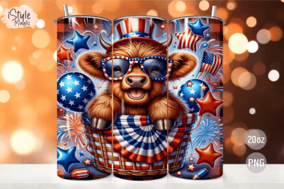 Patriotic Highland Cow Tumbler Wrap Graphic Tumbler Wraps By iStyleMagic