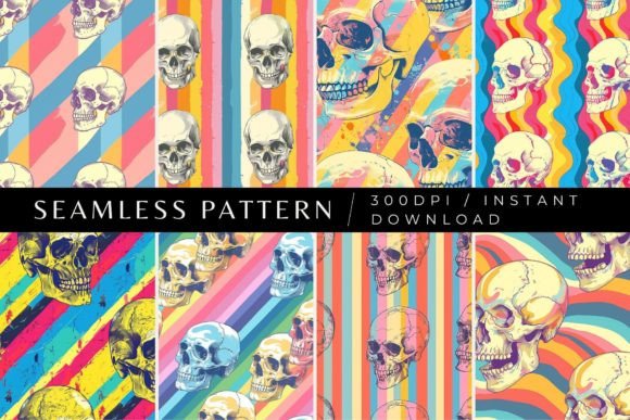 Psychedelic Skull Seamless Patterns Grafik Papier-Muster Von Inknfolly