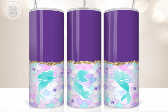 Purple Mermaid Gold Glitter Tumbler Wrap Graphic Crafts By Sunshine Design