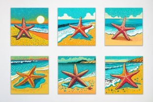 Starfish on the Beach, Summer Pop Art Graphic Illustrations By jallydesign 2