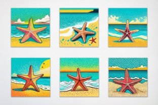 Starfish on the Beach, Summer Pop Art Graphic Illustrations By jallydesign 3