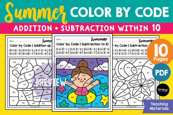 Summer Color by Code Worksheets Graphic 1st grade By Emery Digital Studio