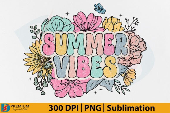 Summer Vibes PNG, Retro Floral Flower Gráfico Diseños de Camisetas Por Premium Digital Files