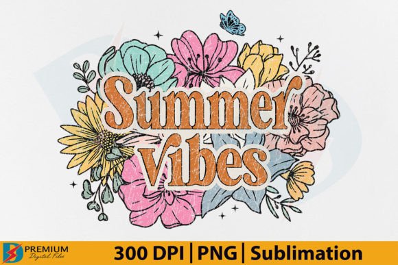Summer Vibes PNG Sublimation Floral Grafica Design di T-shirt Di Premium Digital Files