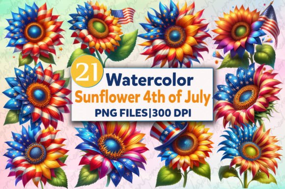 Sunflower 4th of July Sublimation Bundle Illustration Illustrations Imprimables Par designhome