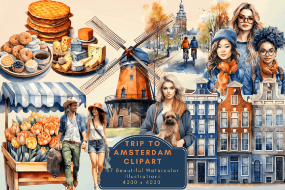 Trip to Amsterdam Clipart Grafik Druckbare Illustrationen Von Enchanted Marketing Imagery