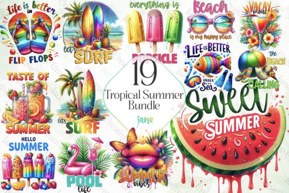 Tropical Summer Sublimation Bundle Grafik Druckbare Illustrationen Von JaneCreative