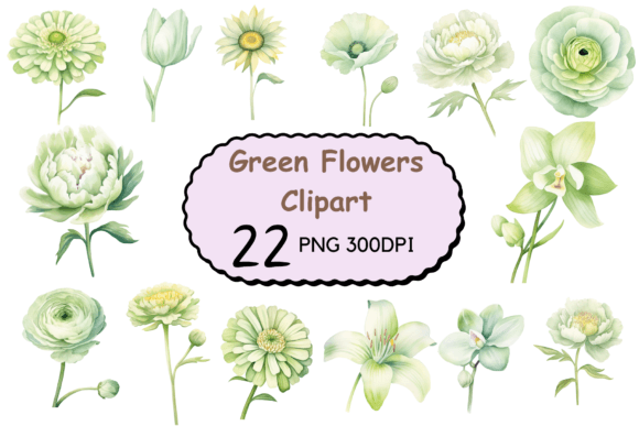 Watercolor Green Flowers Clipart Graphic Illustrations By CreativeDesign