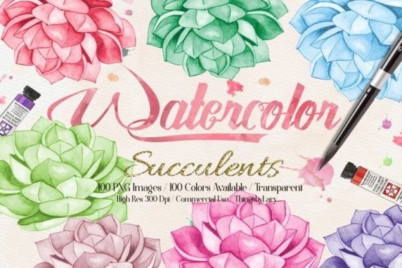 Watercolor Succulent Clip Arts PNG Graphic Illustrations By ThingsbyLary