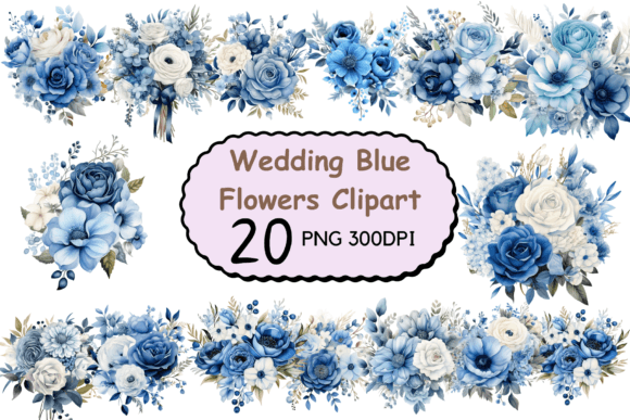 Watercolor Wedding Blue Flowers Clipart Grafik Druckbare Illustrationen Von CreativeDesign
