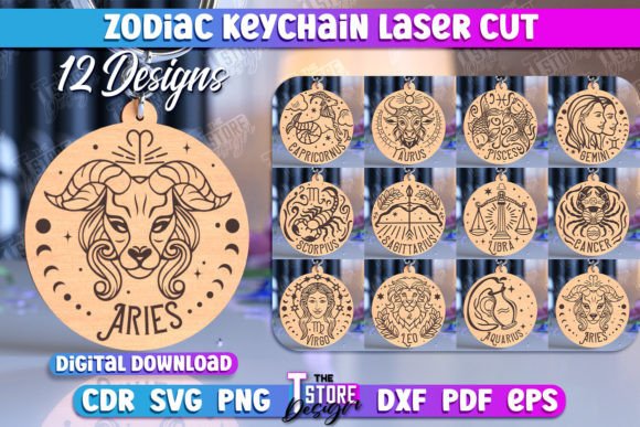 Zodiac Keychain Laser Cut Design Bundle Gráfico Artesanato Por The T Store Design