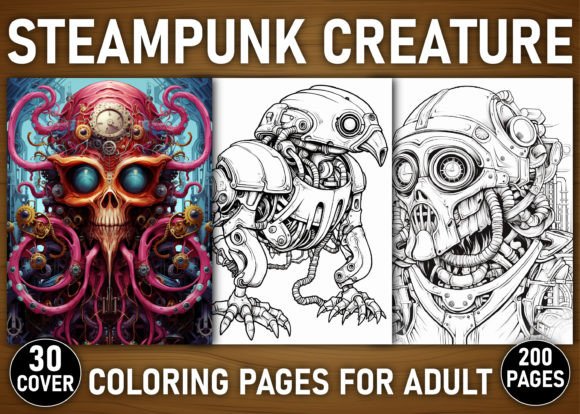 200 Steampunk Creature Coloring Pages Graphic Coloring Pages & Books Adults By Asma Store