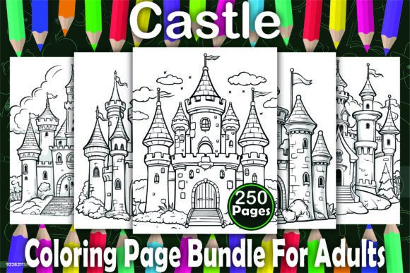 250 Castle Coloring Book Pages Graphic Coloring Pages & Books Adults By (US) Design Studio
