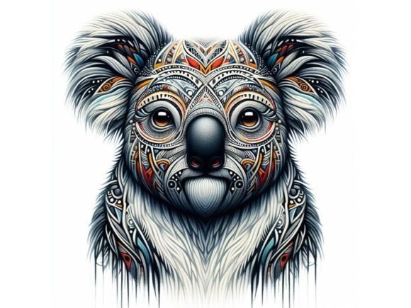 A Set of 4 Animal Tribal Koala Grafik Druckbare Illustrationen Von LINEART3