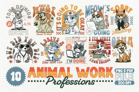 Animal Work Professions Design Bundle Graphic T-shirt Designs By Universtock
