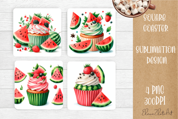 Colorful Food Coaster Design, Sweet Cake Graphic Illustrations By ElenaZlataArt